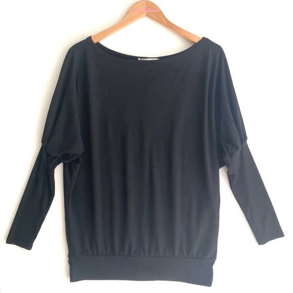 Exlura Black Long Sleeve Off Shoulder Top Batwing Casual Oversized Solid Tee, M - Picture 6 of 10